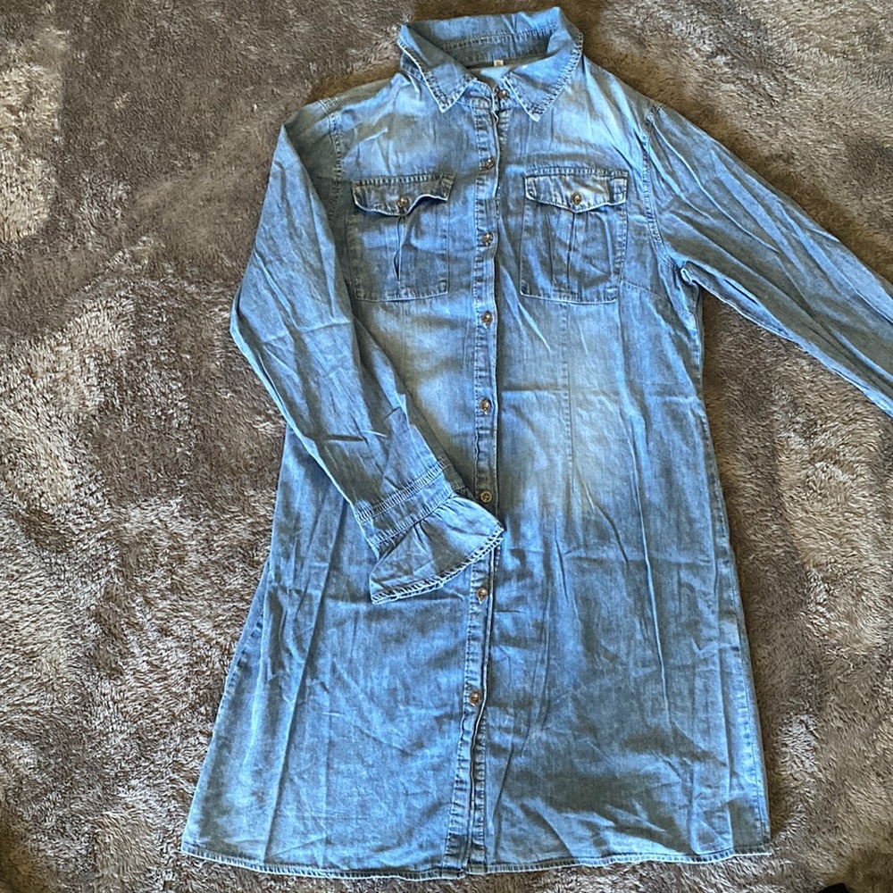 Long sleeve button up denim dress